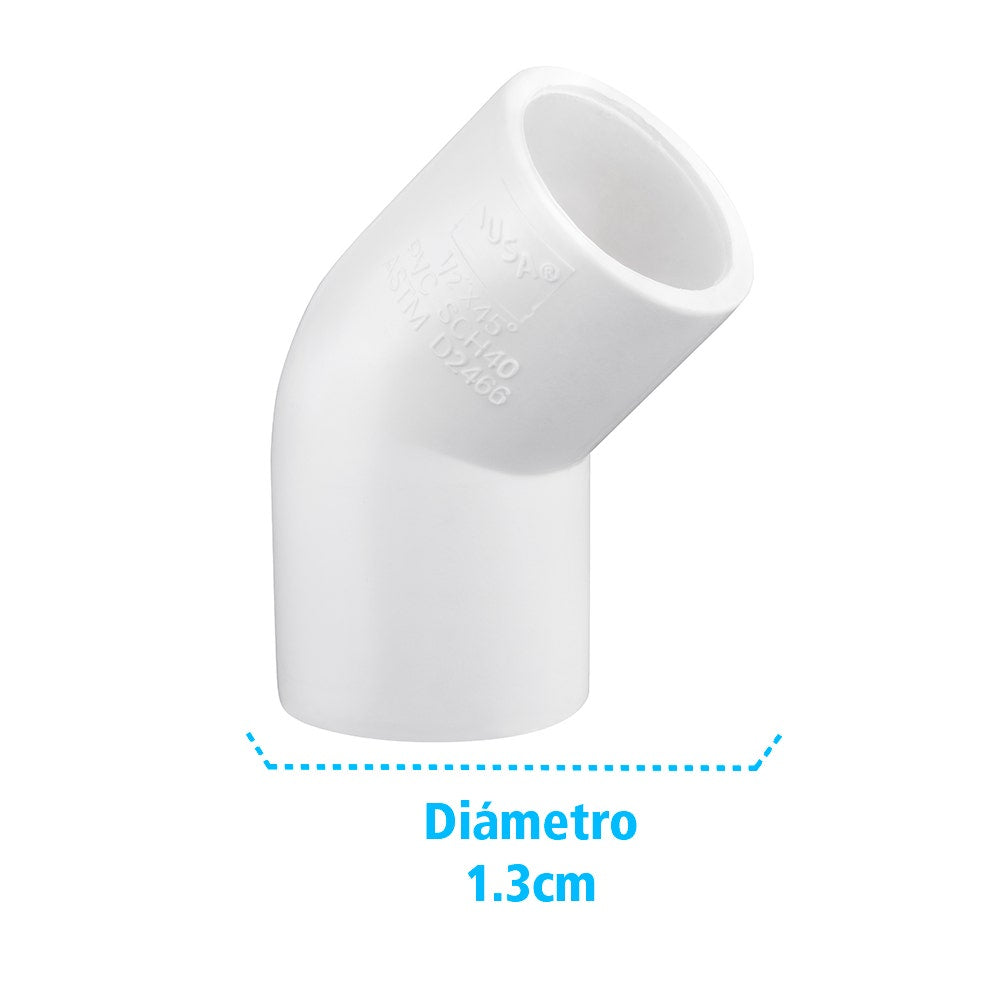 IUSA - Codo 45° de pvc 13 mm (1/2”)
