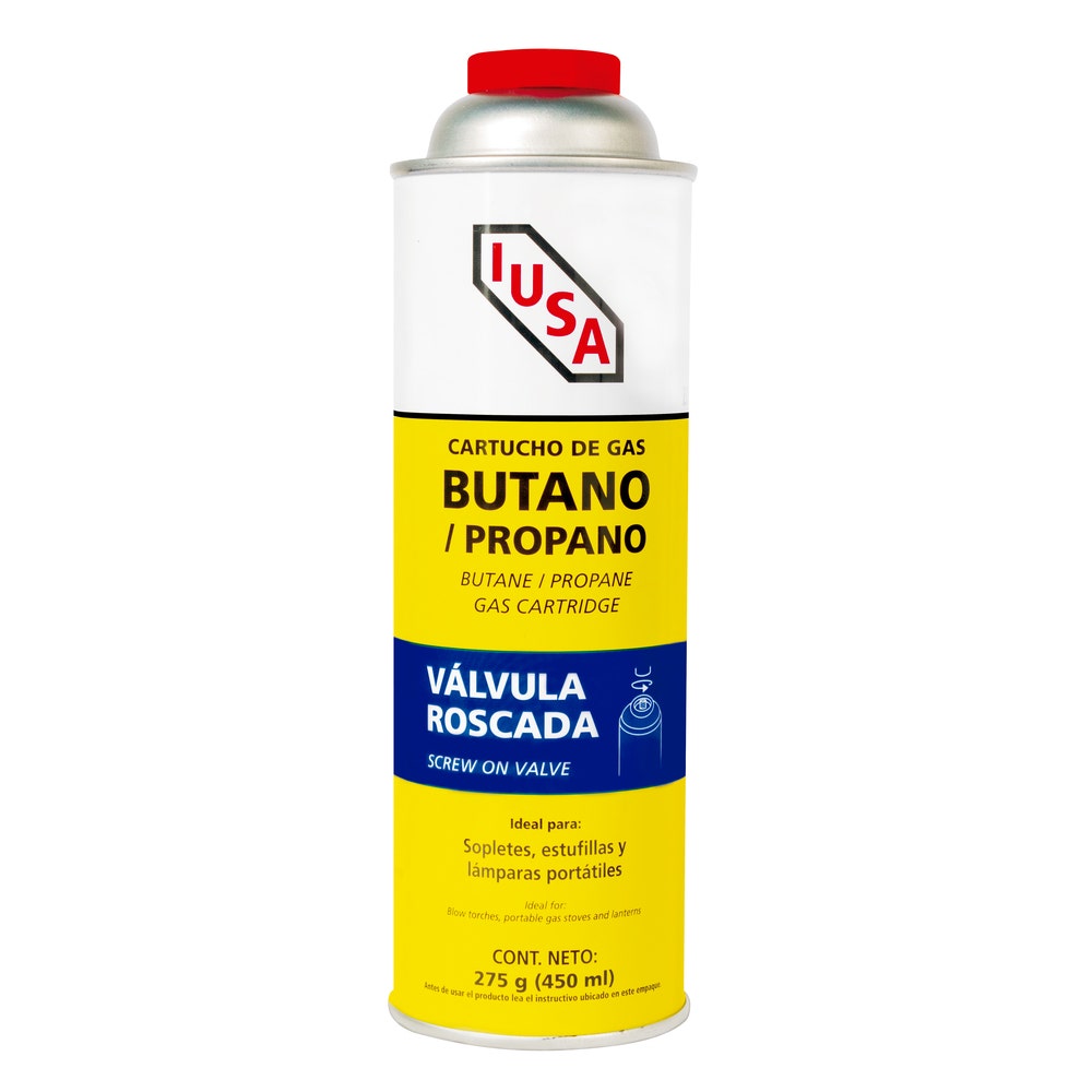 IUSA - Cartucho de gas butano con válvula roscada de 180 g