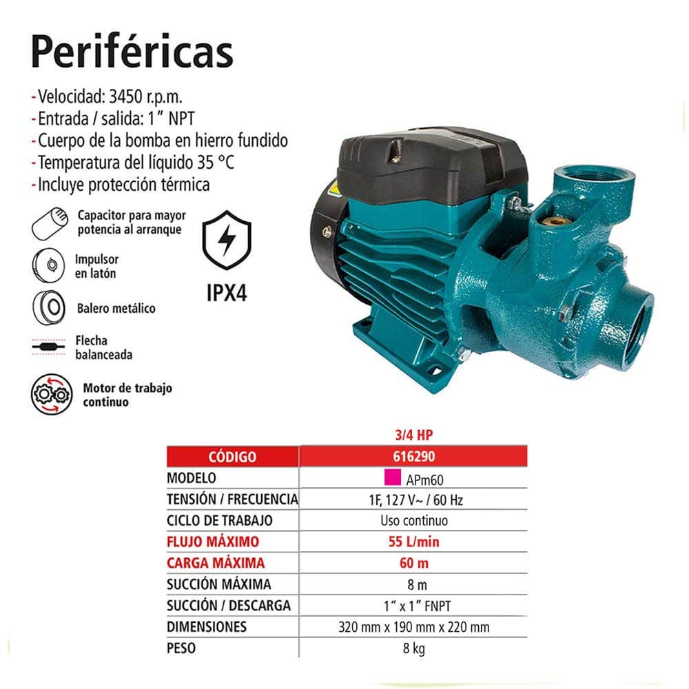 IUSA - Bomba periférica 3/4 hp iusa