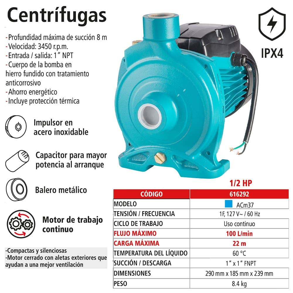 IUSA - Bomba centrífuga 1/2 hp uso doméstico iusa