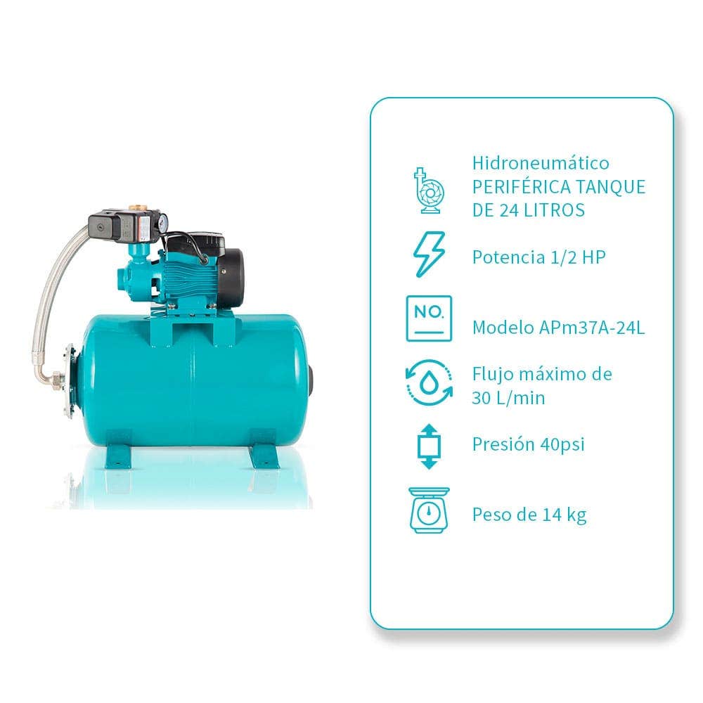IUSA - Hidroneumático periférico de 0.5 HP, tanque 24 L