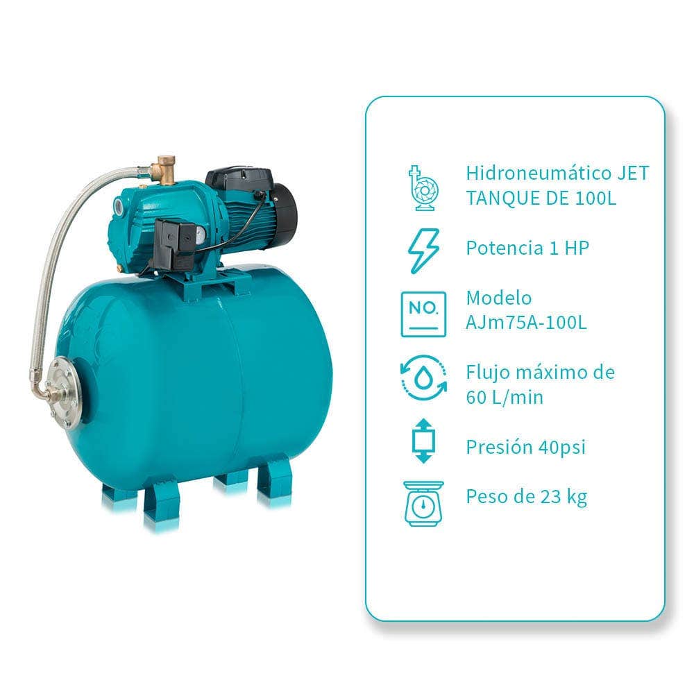 IUSA - Hidroneumático jet de 1 HP, tanque 100 L