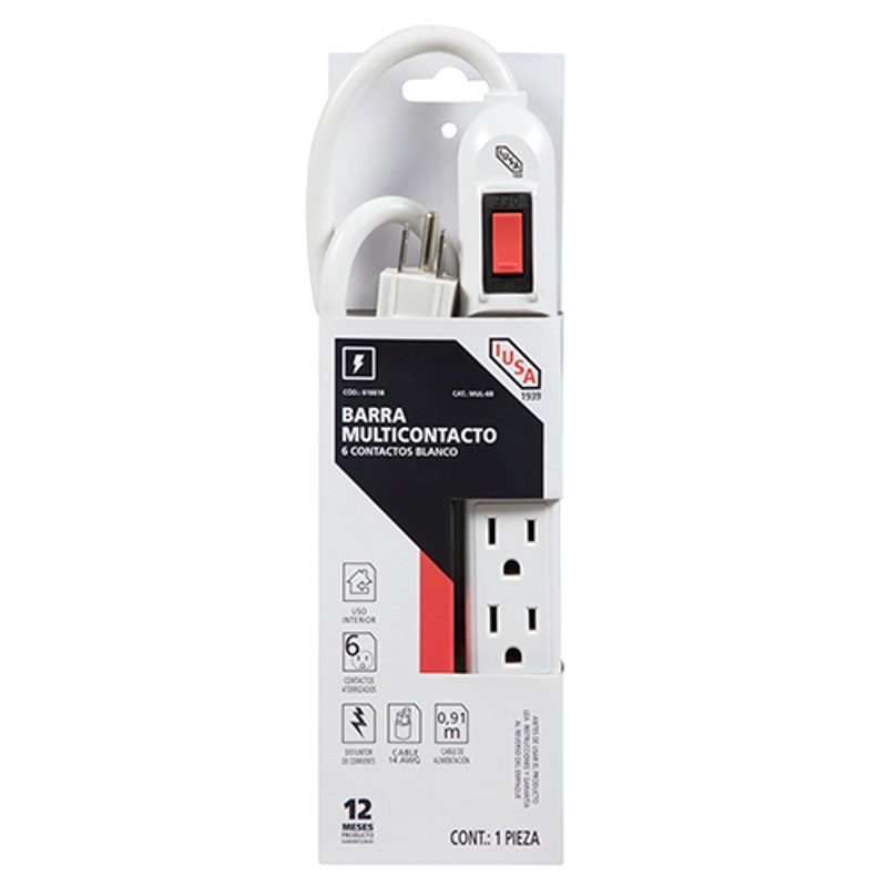 IUSA - Multicontacto con 6 entradas cable 41cm