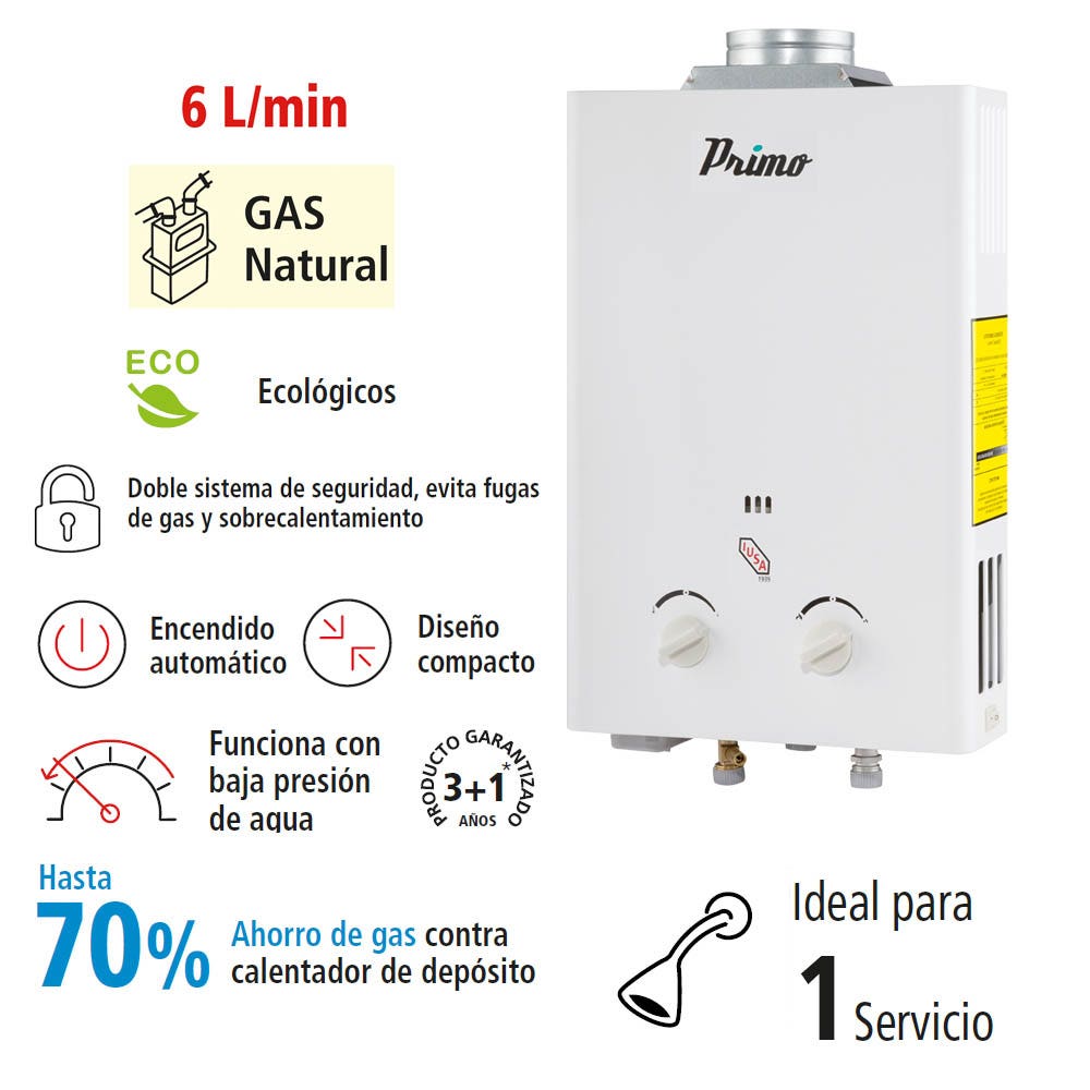 IUSA - Calentador de agua instantáneo 6 l/min primo iusa