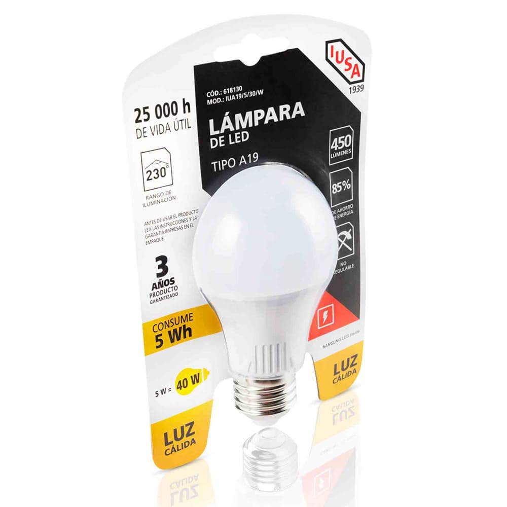 IUSA - Foco LED A-19 Luz Cálida 10 W, Base E26, IUSA