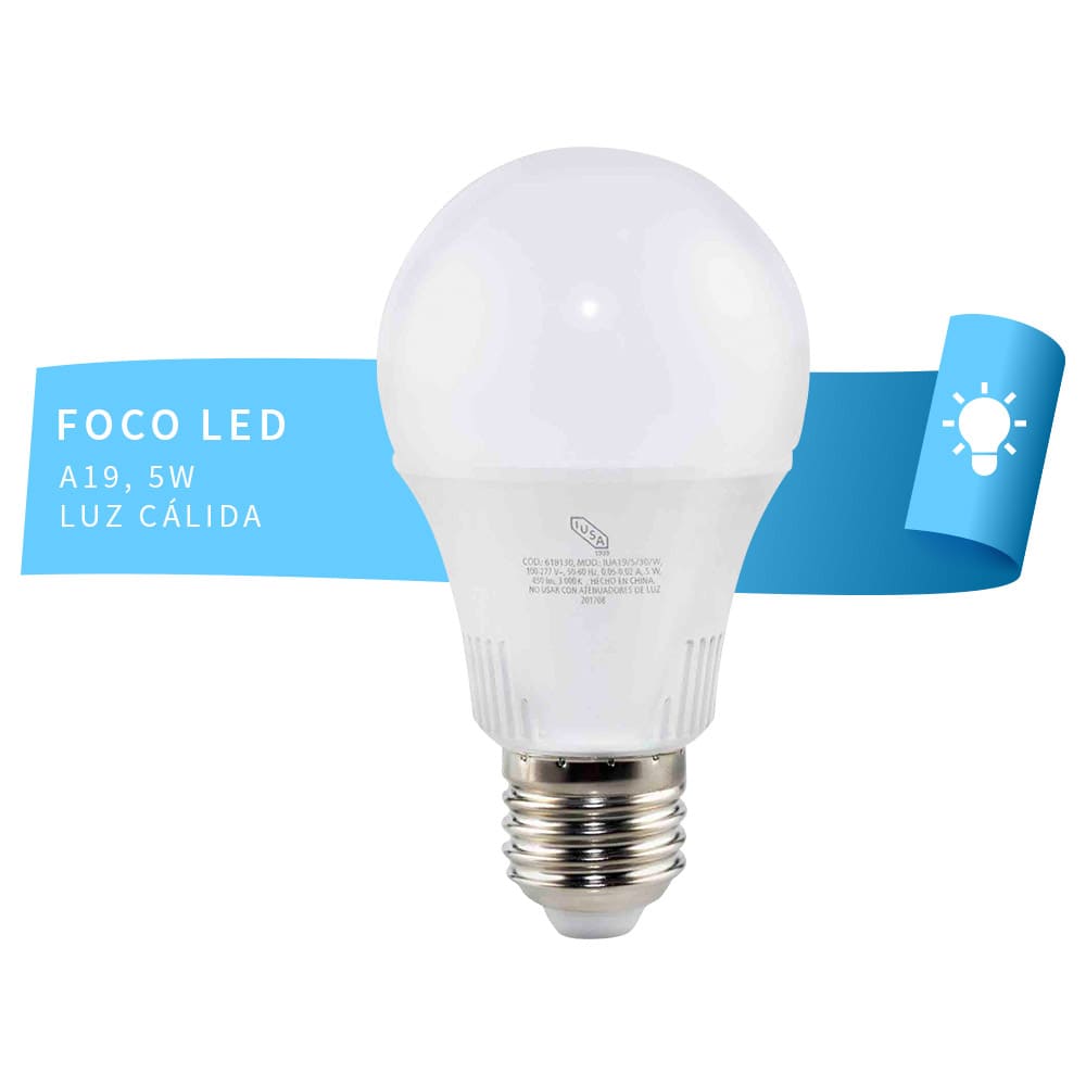 IUSA - Foco LED A-19 Luz Cálida 10 W, Base E26, IUSA