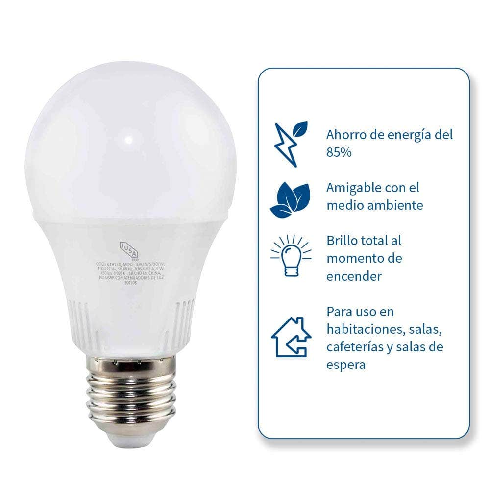 IUSA - Foco LED A-19 Luz Cálida 10 W, Base E26, IUSA