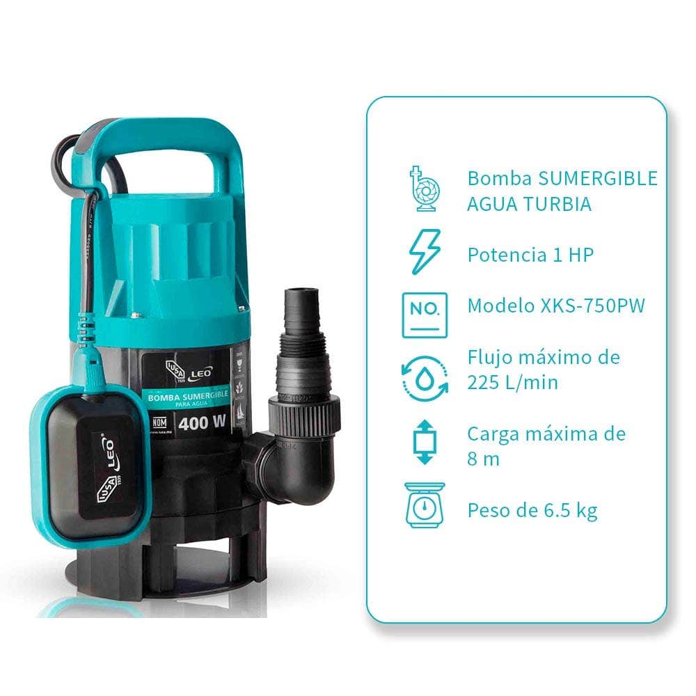 IUSA - Bomba sumergible 1 HP para agua limpia y turbia