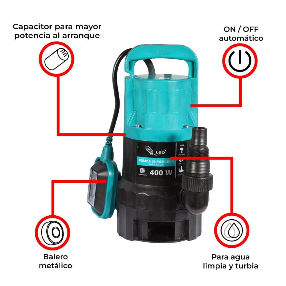 IUSA - Bomba sumergible 1 HP para agua limpia y turbia