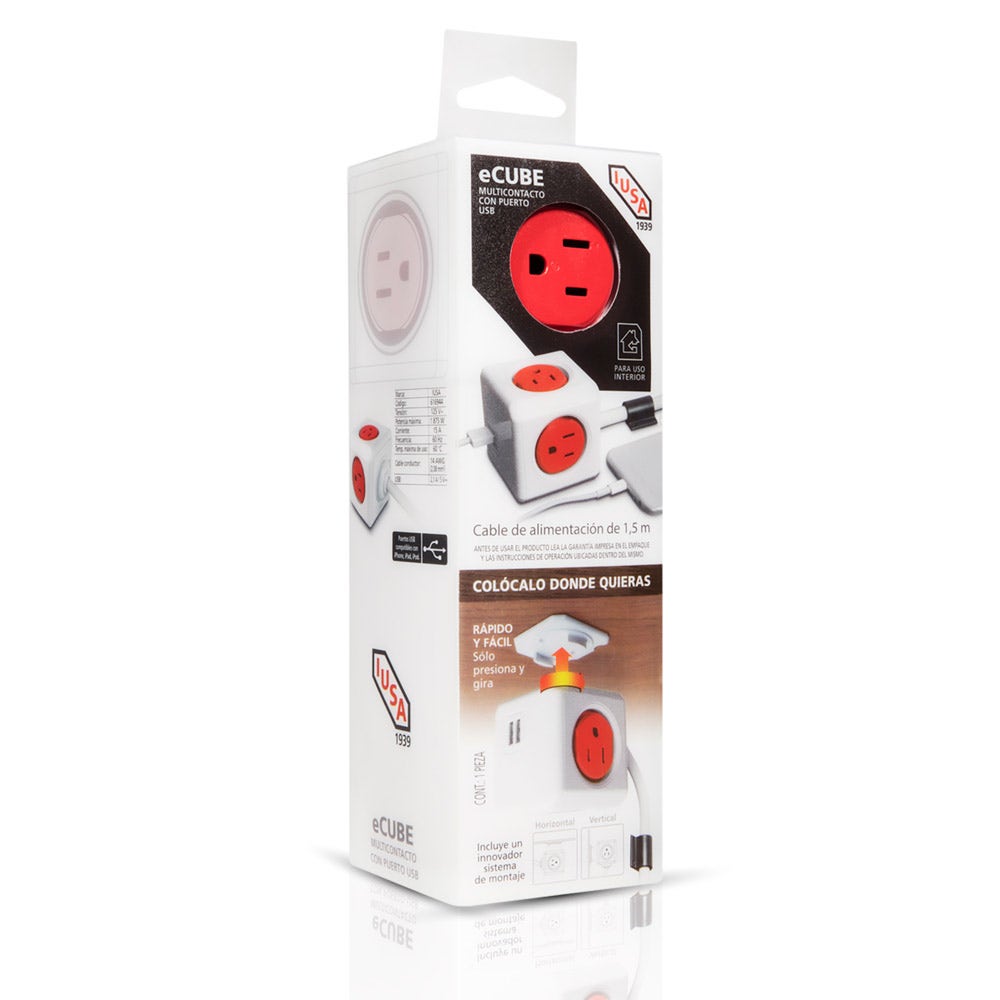 IUSA - Multicontacto ecube con extensión de 1.5 metros