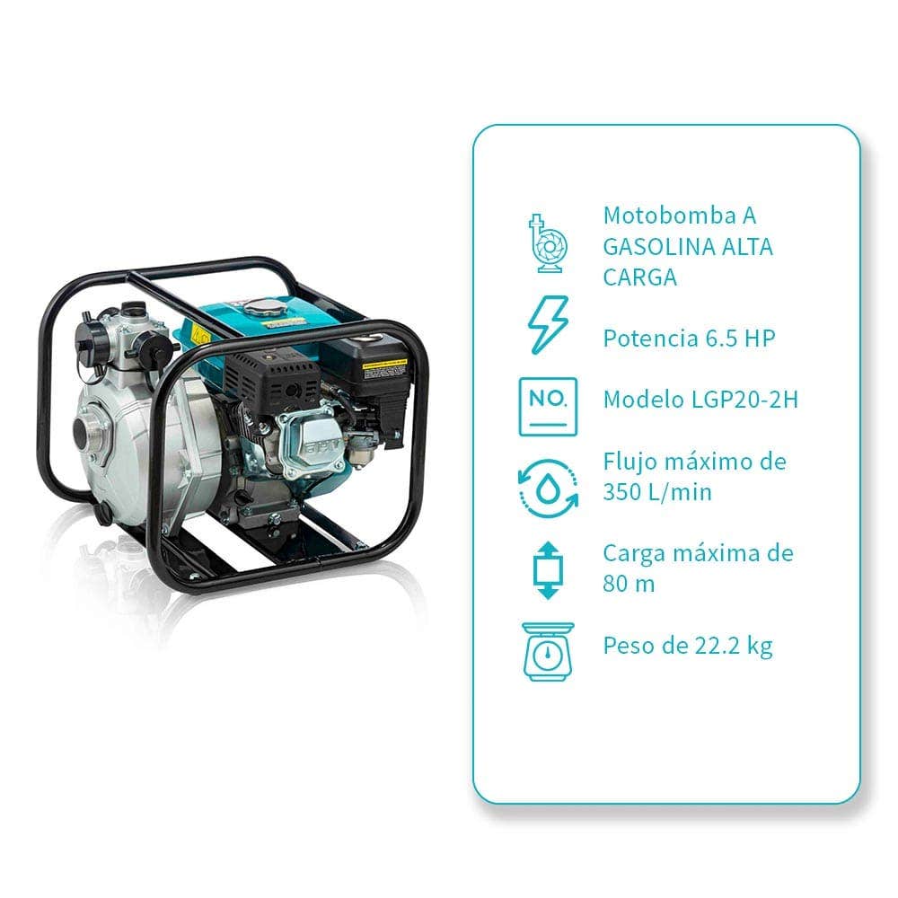 IUSA - Motobomba a gasolina 6.5 HP, alta presión, IUSA
