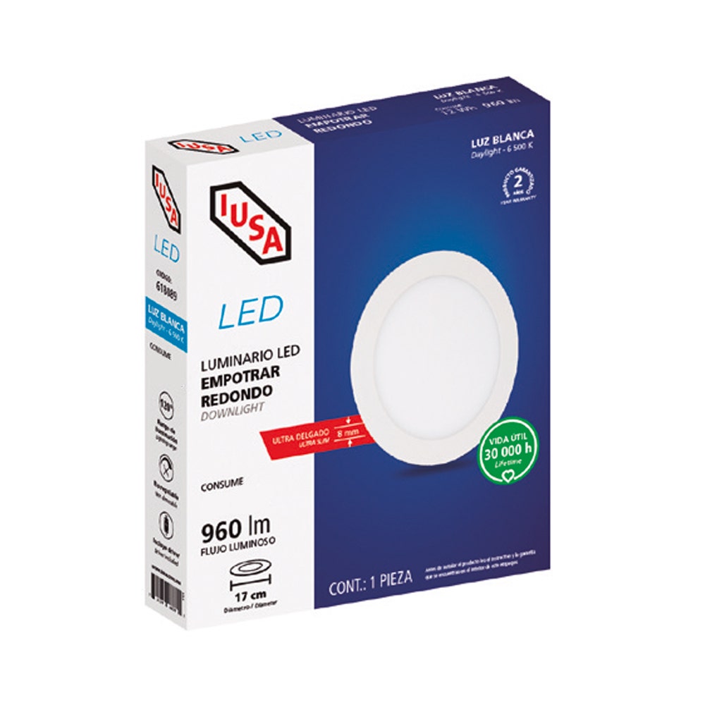 IUSA - Luminaria LED redonda fija 420 lm luz blanca