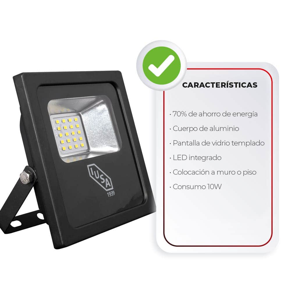IUSA - Reflector LED 10 W, Luz Blanca 6500 K, IUSA