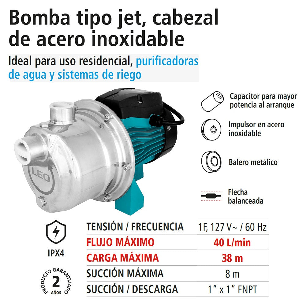 IUSA - Bomba jet acero inoxidable 3/4 hp, 1" fnpt