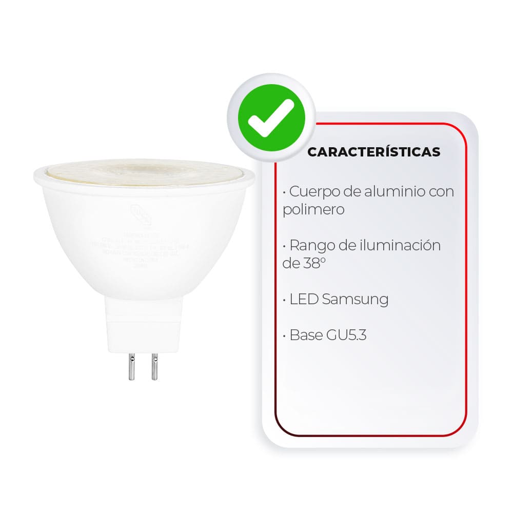 IUSA - Foco LED MR-16 GU5.3, luz cálida 5W, IUSA