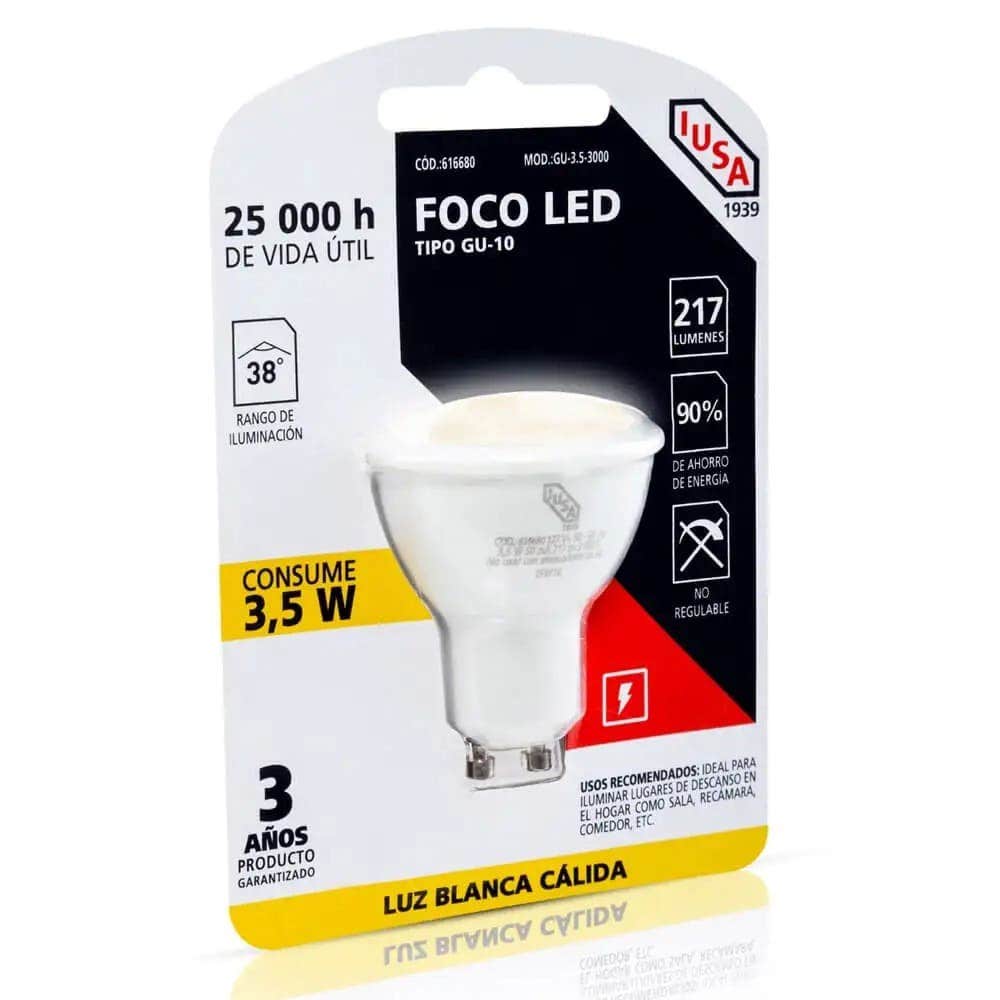 IUSA - Foco LED MR-16 GU10 luz cálida 5W