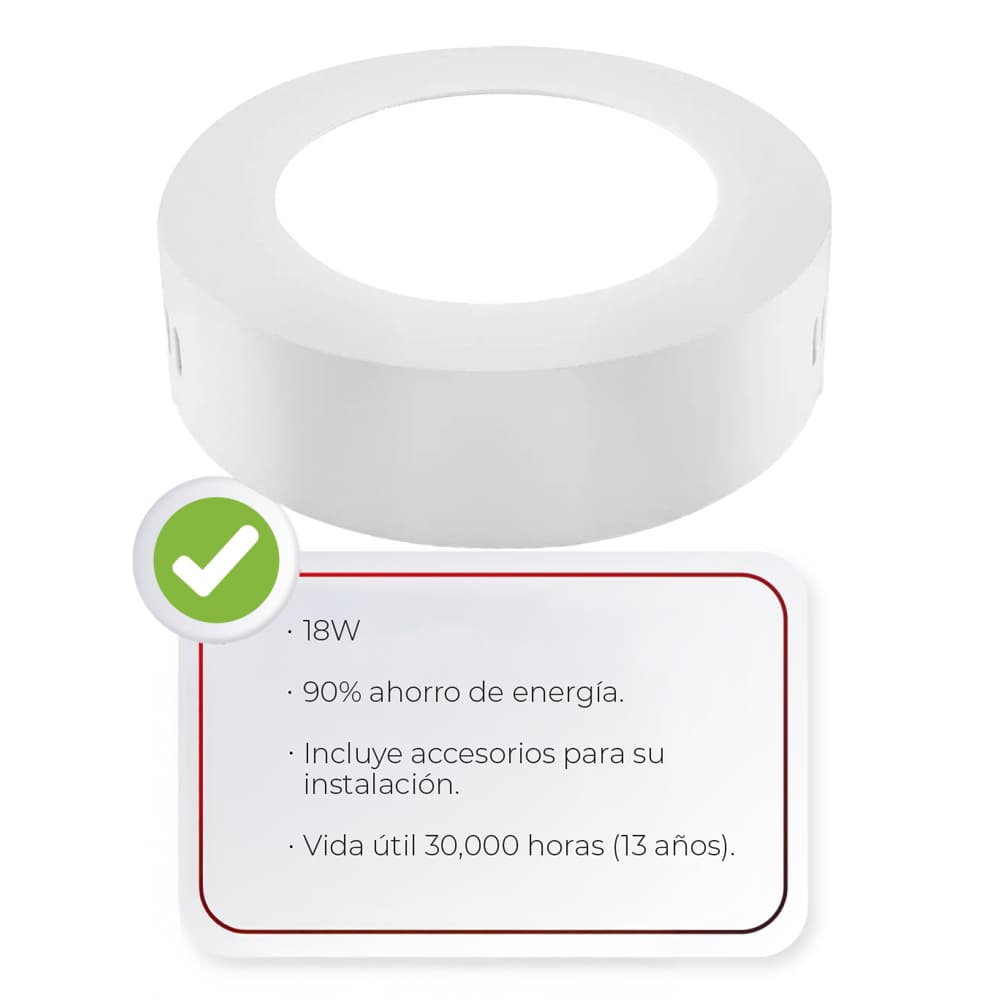 IUSA - Luminaria led redonda para sobreponer fija blanca 18 w