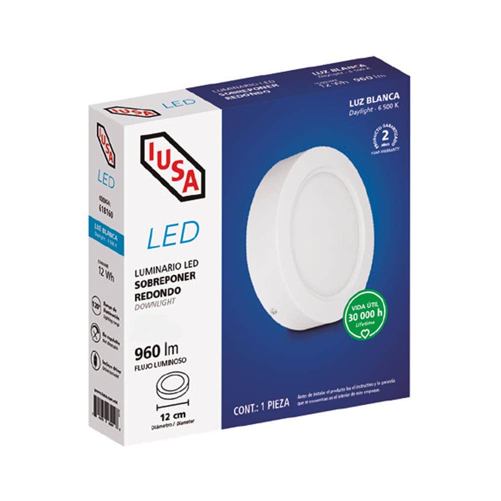 IUSA - Luminaria led redonda para sobreponer fija blanca 18 w