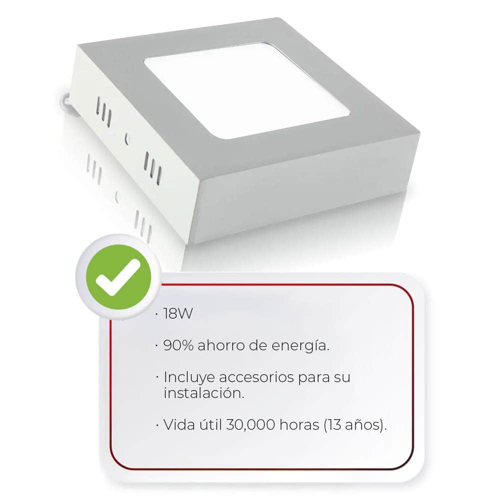 IUSA - Luminaria led cuadrada para sobreponer fija, blanca 18w