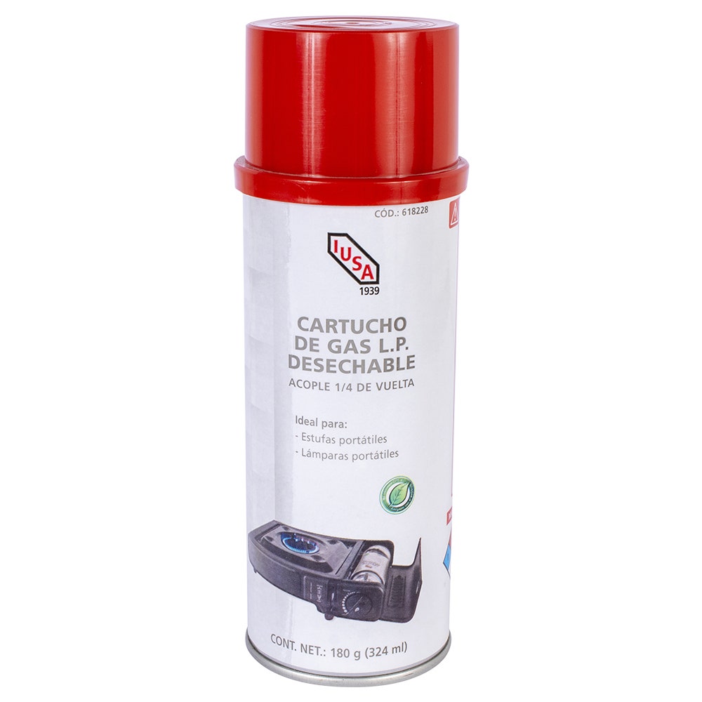 IUSA - Cartucho de gas butano con válvula 1/4” de vuelta