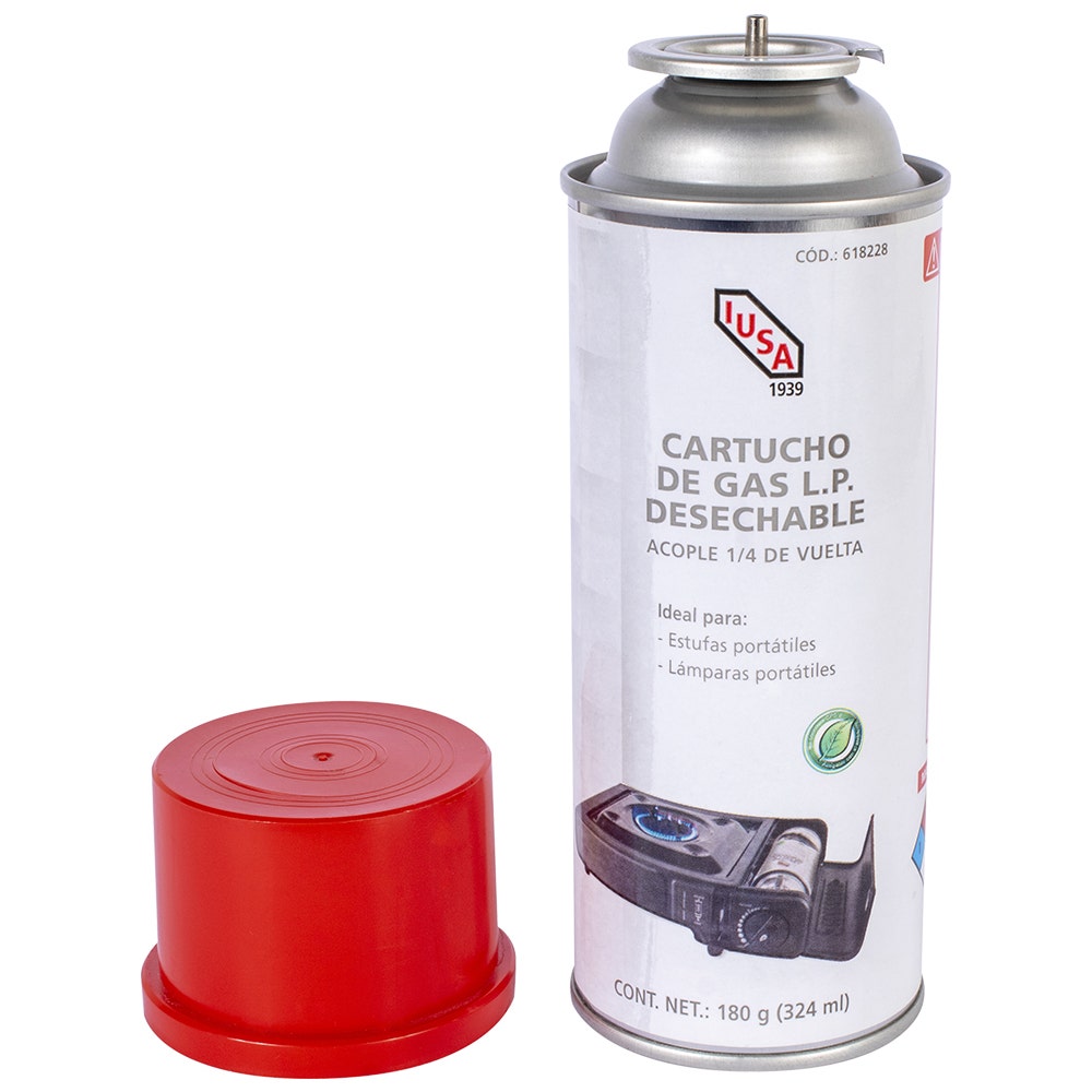 IUSA - Cartucho de gas butano con válvula 1/4” de vuelta