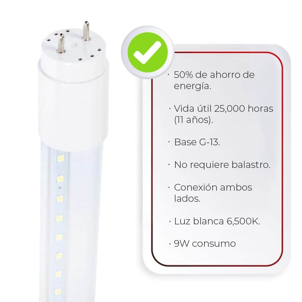 IUSA - Tubo LED T8 opalino, 60 cm, 9W, IUSA