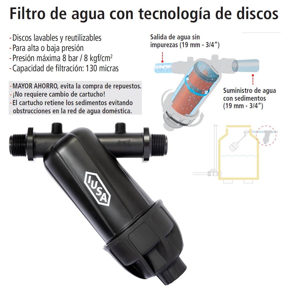 IUSA - Filtro de agua con tecnología de discos 80 L