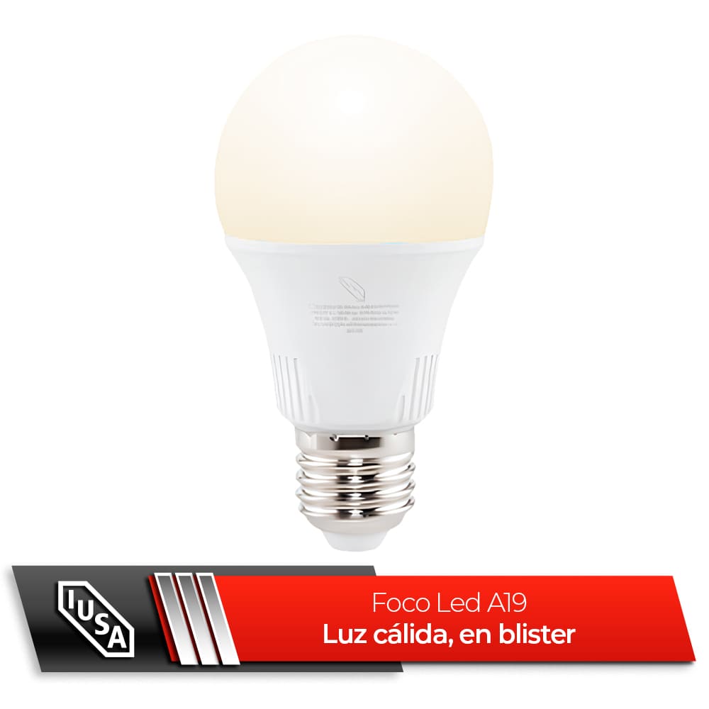 IUSA - Foco LED A19 en caja, luz cálida 9W, IUSA