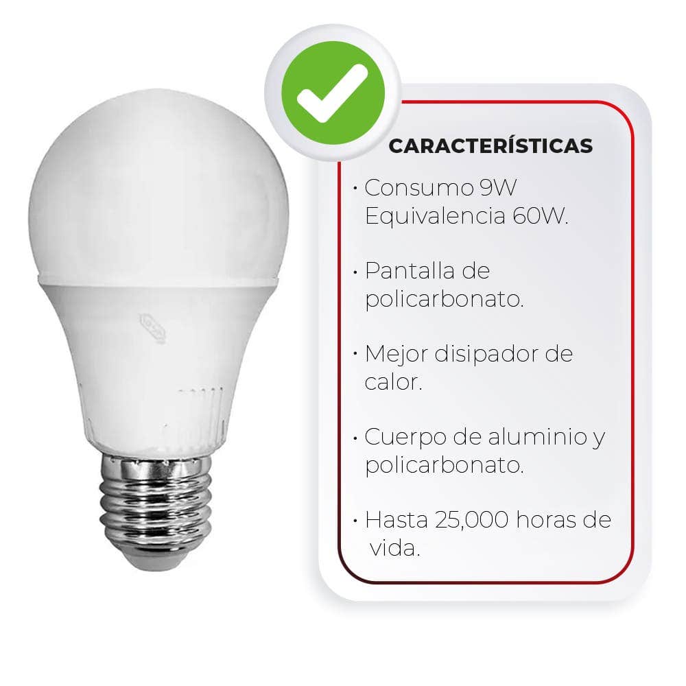 IUSA - Foco LED A19 en caja, luz blanca 9W, IUSA