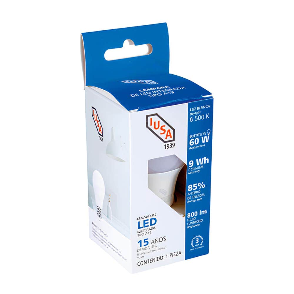 IUSA - Foco LED A19 en caja, luz blanca 9W, IUSA