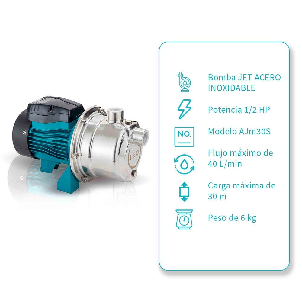 IUSA - Bomba tipo jet de acero inoxidable 0.5 hp