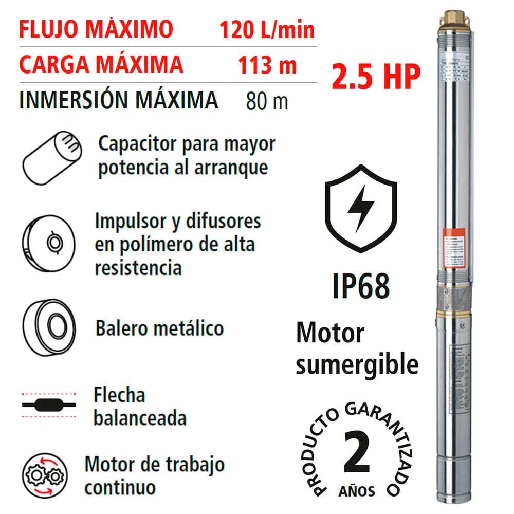 IUSA - Bomba sumergible tipo bala 2.5 hp de acero inoxidable