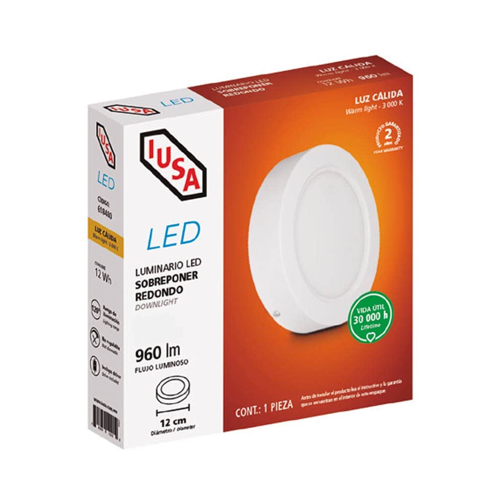 IUSA - Luminaria LED redonda para sobreponer, 960 lm 17 cm, IUSA
