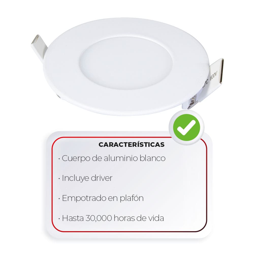 IUSA - Lámpara LED redonda para empotrar, luz cálida 3 W