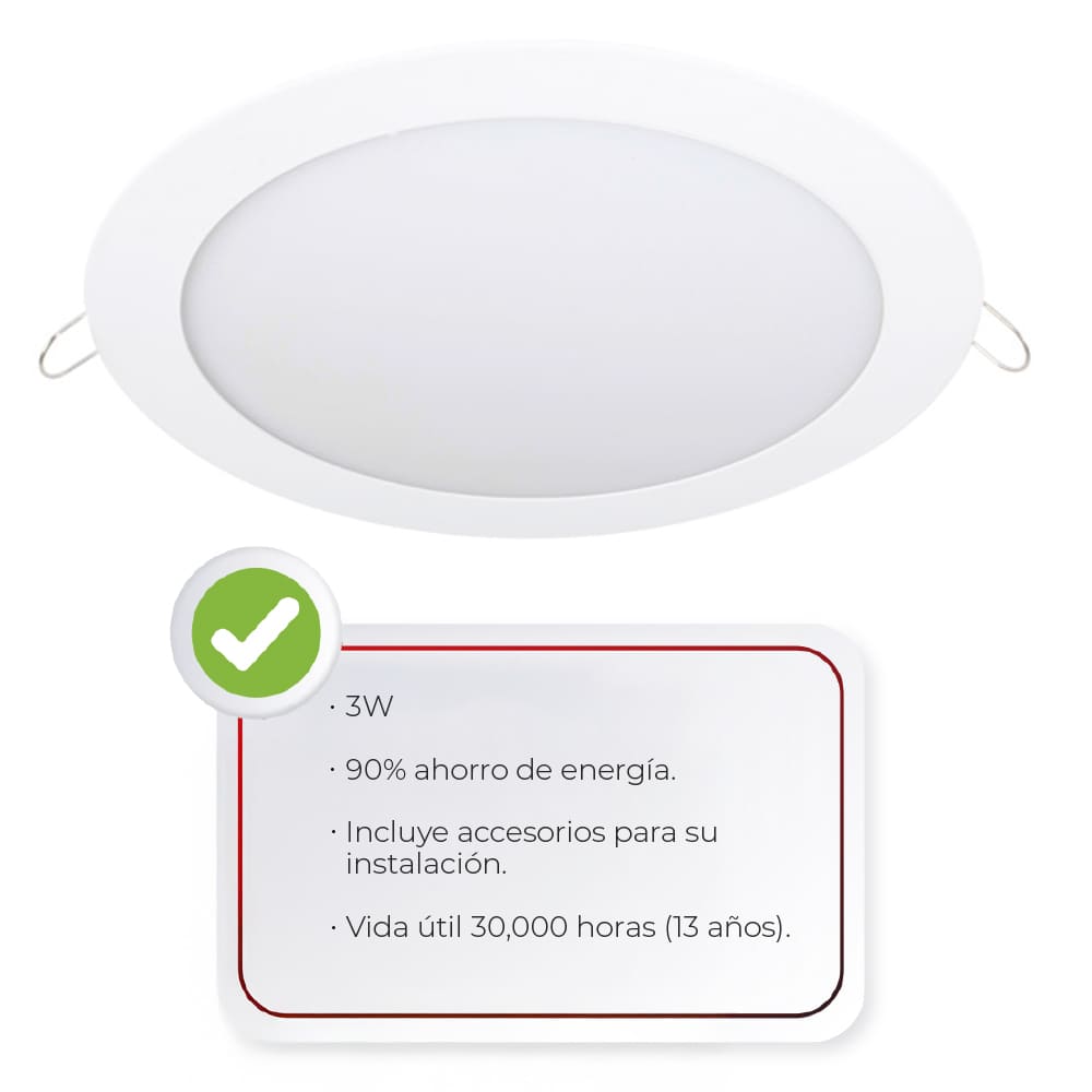 IUSA - Luminaria LED redonda para empotrar fija, 6W cálida, IUSA