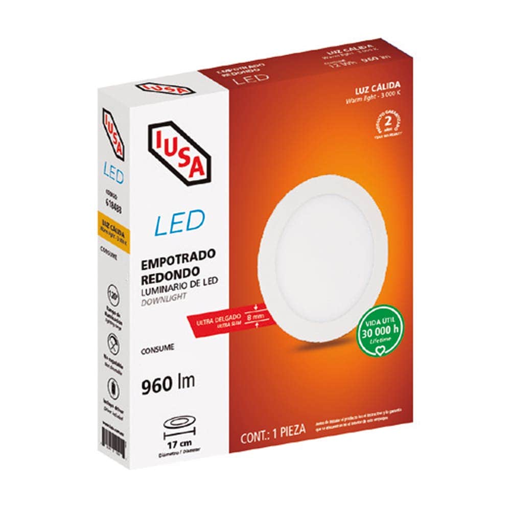IUSA - Luminaria LED redonda para empotrar fija, 6W cálida, IUSA