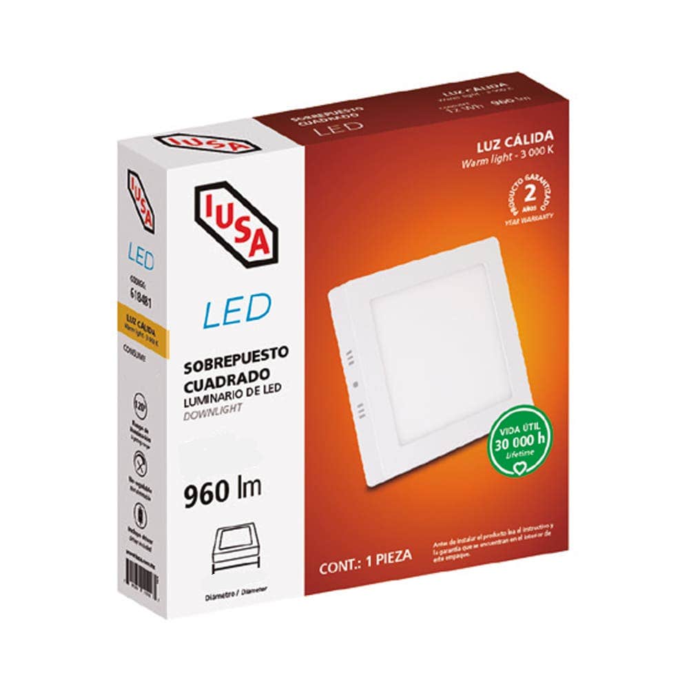 IUSA - Luminaria led cuadrada para empotrar 6w luz cálida