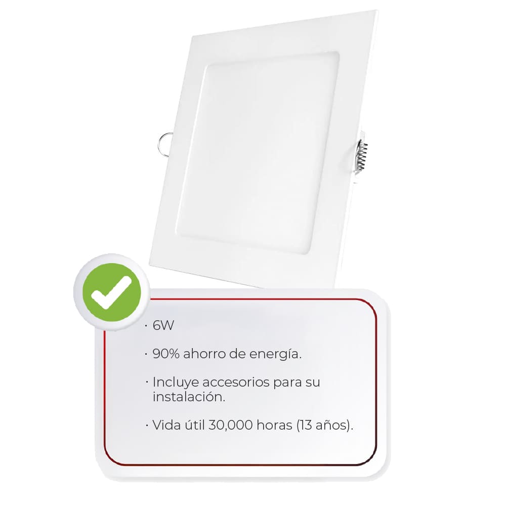 IUSA - Luminaria led cuadrada para empotrar 6w luz cálida