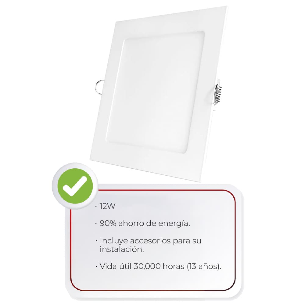 IUSA - Luminaria led cuadrada para empotrar 12w luz cálida