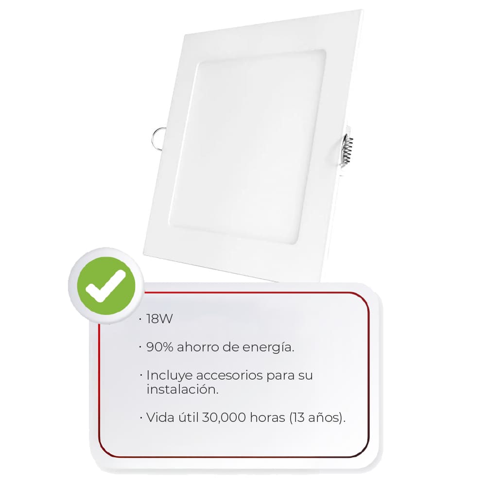 IUSA - Luminaria led cuadrada para empotrar 18w luz cálida