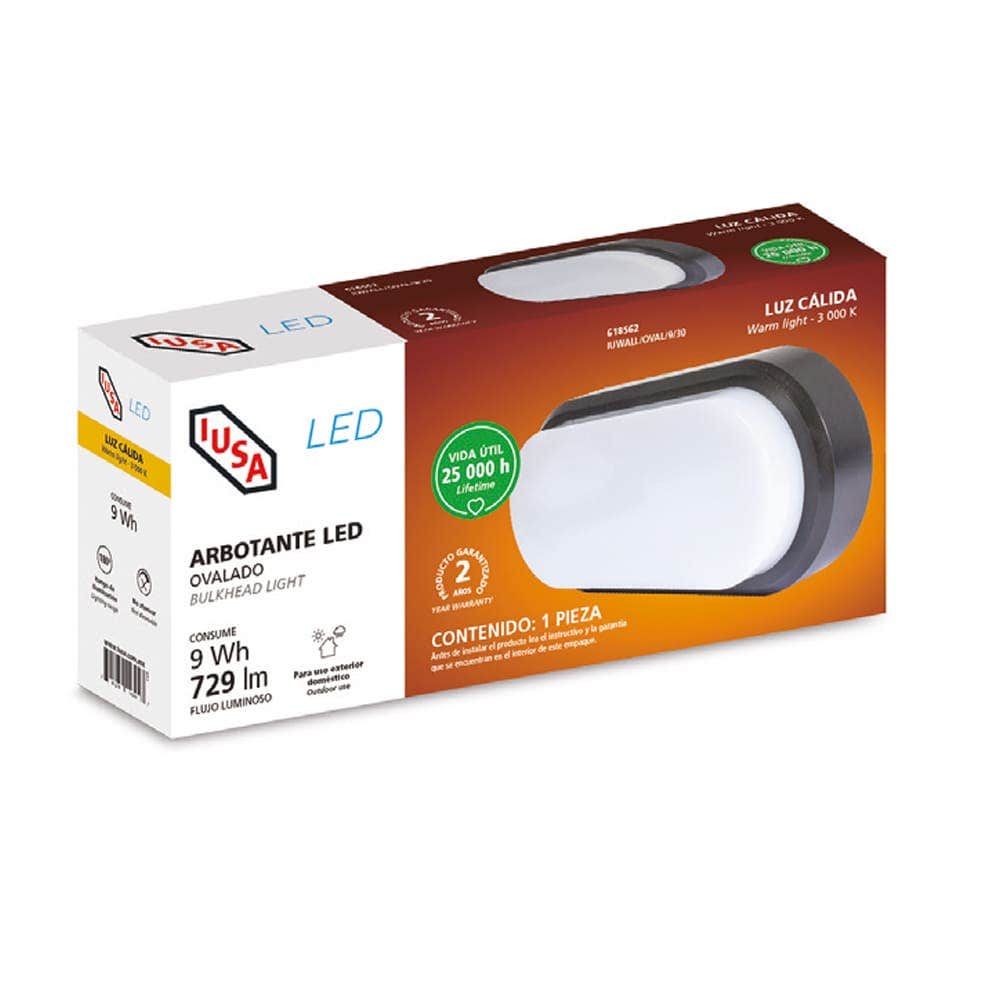 IUSA - Arbotante ovalado LED para exterior, 9W, luz cálida, IUSA