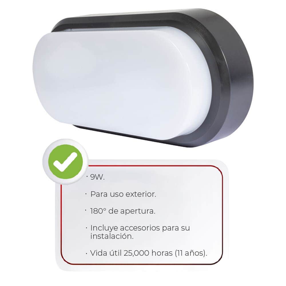 IUSA - Arbotante ovalado LED para exterior, 9W, luz cálida, IUSA