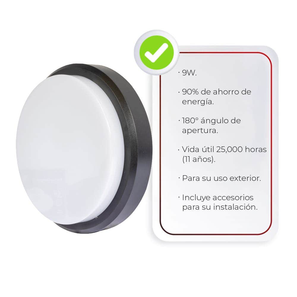 IUSA - Arbotante redondo LED para exterior, 9W, luz cálida, IUSA