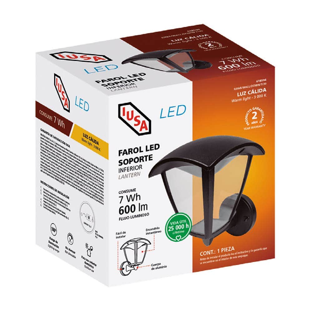 IUSA - Farol LED de pared brazo inferior 7 W