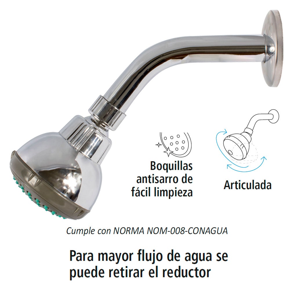 IUSA - Regadera Ecológica IUSA Antisarro con brazo y Chapetón Metálicos, 3.8 L/min