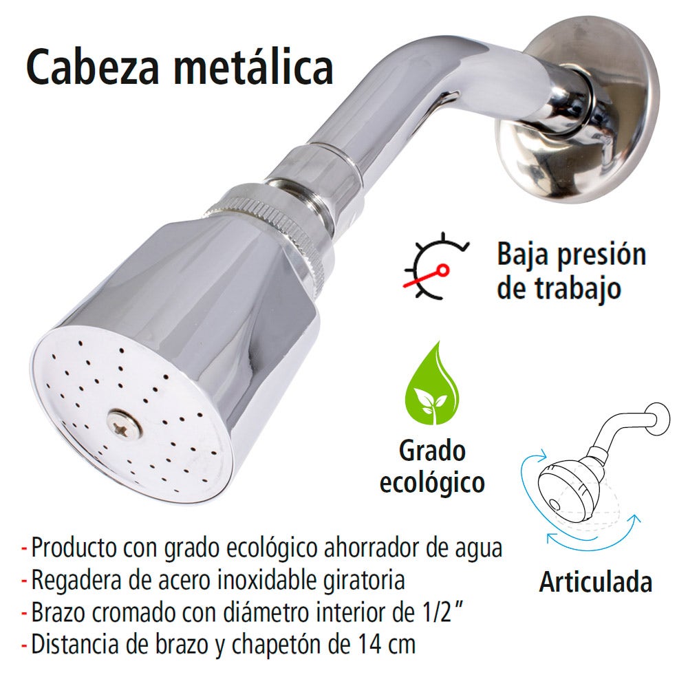 IUSA - Regadera Redonda IUSA con brazo y Chapetón Metálicos, 3.8 L/min., Modelo 303