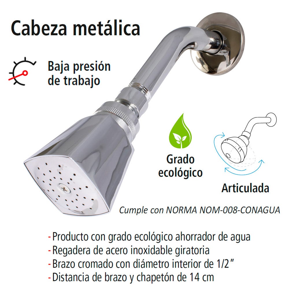 IUSA - Regadera Cuadrada IUSA con brazo y Chapetón Metálicos, 3.8 L/min