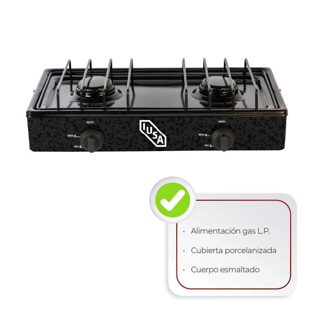 IUSA - Parrilla A Gas 2 quemadores Caper Negro Jaspe
