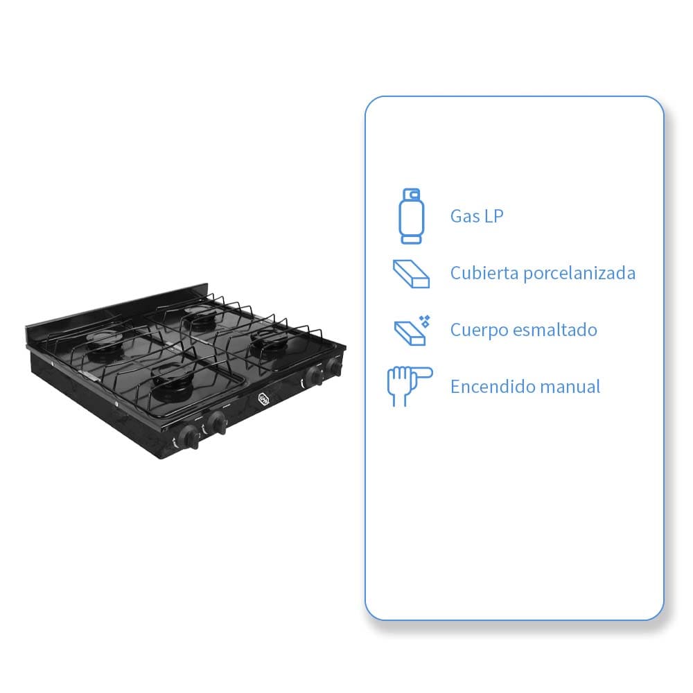 IUSA - Parrilla de gas 4 quemadores caper negro jaspe
