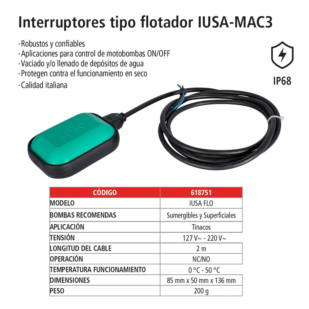 IUSA - Flotador eléctrico para tinaco IUSA-FLO
